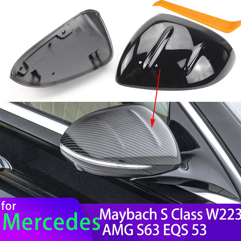 

Replacement Mirror Cover Cap for Mercedes-Benz Maybach AMG S-Class S Class W223 S 63 S63 EQS V297 53 Bright Black Carbon Fiber