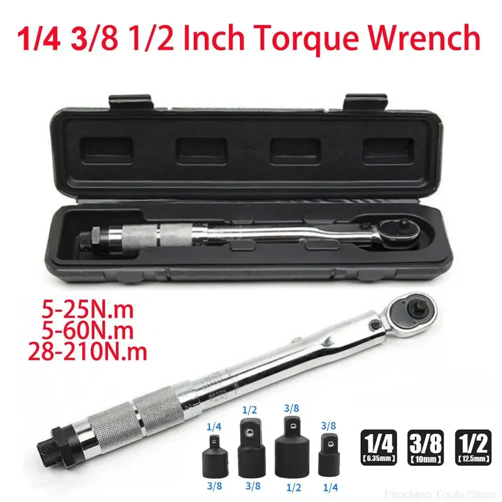 

5-210N.m Torque Wrench 1/2 3/8 1/2 Inch Square Drive Precise Preset 45T Reversible Ratchet Key Adjustable Torques Key Hand Tool