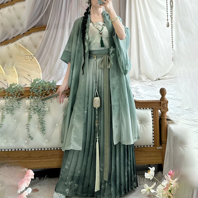 Новое летнее длинное пальто Hanfu, зеленое платье Hanfu в китайском стиле, женская элегантная одежда ханьцев, костюмы с цветочным принтом
Новое летнее длинное пальто Hanfu, зеленое платье Hanfu в китайском стиле, женская элегантная одежда ханьцев, костюмы с цветочным принтом