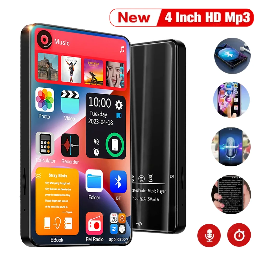 

4 Inch X20-New UI MP4 Music Player Touch Screen 16GB Bluetooth 5.0 with Speaker 1080P Video Ebook FM MP3 Audio Players 16G-256G