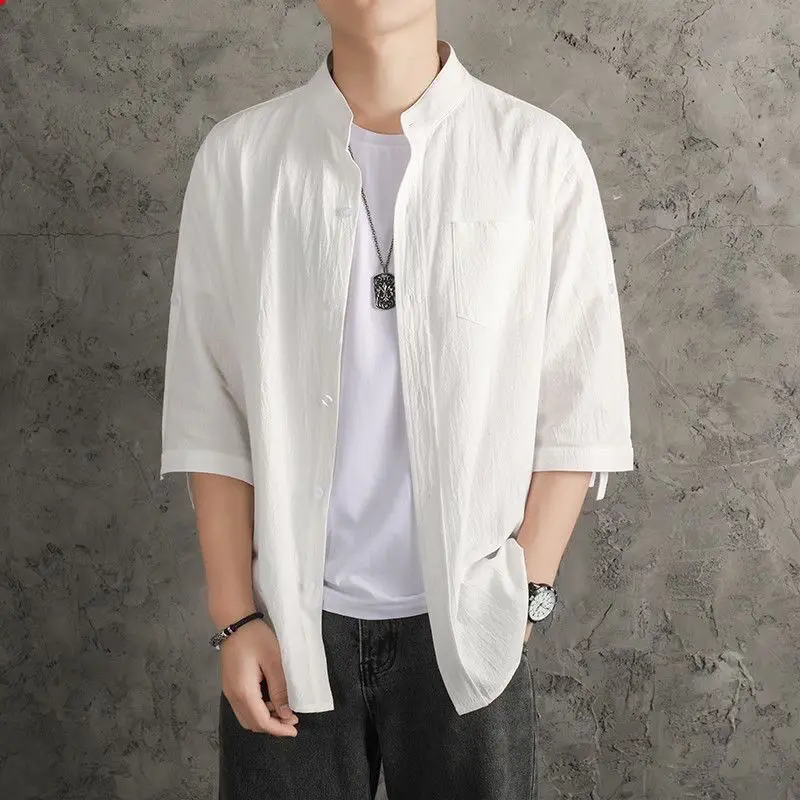 2023 Summer Men's Solid Color Loose Stand Collar Single Breasted Casual Shirt Chinese Fashion Commuter Korean Version Versatile
2023 Summer Men's Solid Color Loose Stand Collar Single Breasted Casual Shirt Chinese Fashion Commuter Korean Version Versatile