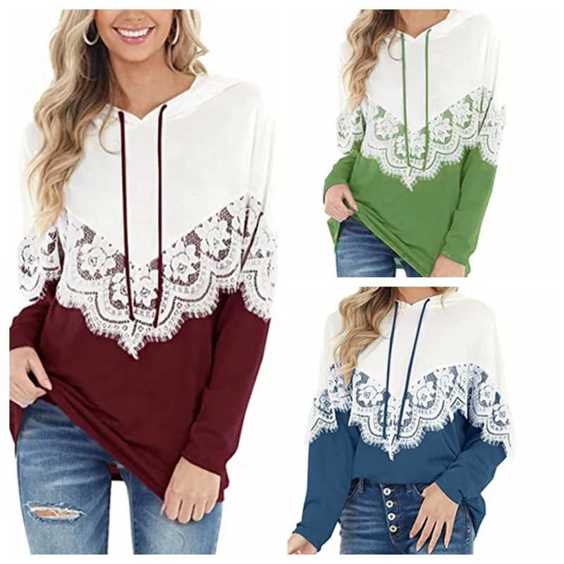 Women's Spring and Autumn Fashion Long Sleeve Lace Colorblock Hooded Sweater Casual Commuter Versatile Office Tops Female Lady
Women's Spring and Autumn Fashion Long Sleeve Lace Colorblock Hooded Sweater Casual Commuter Versatile Office Tops Female Lady