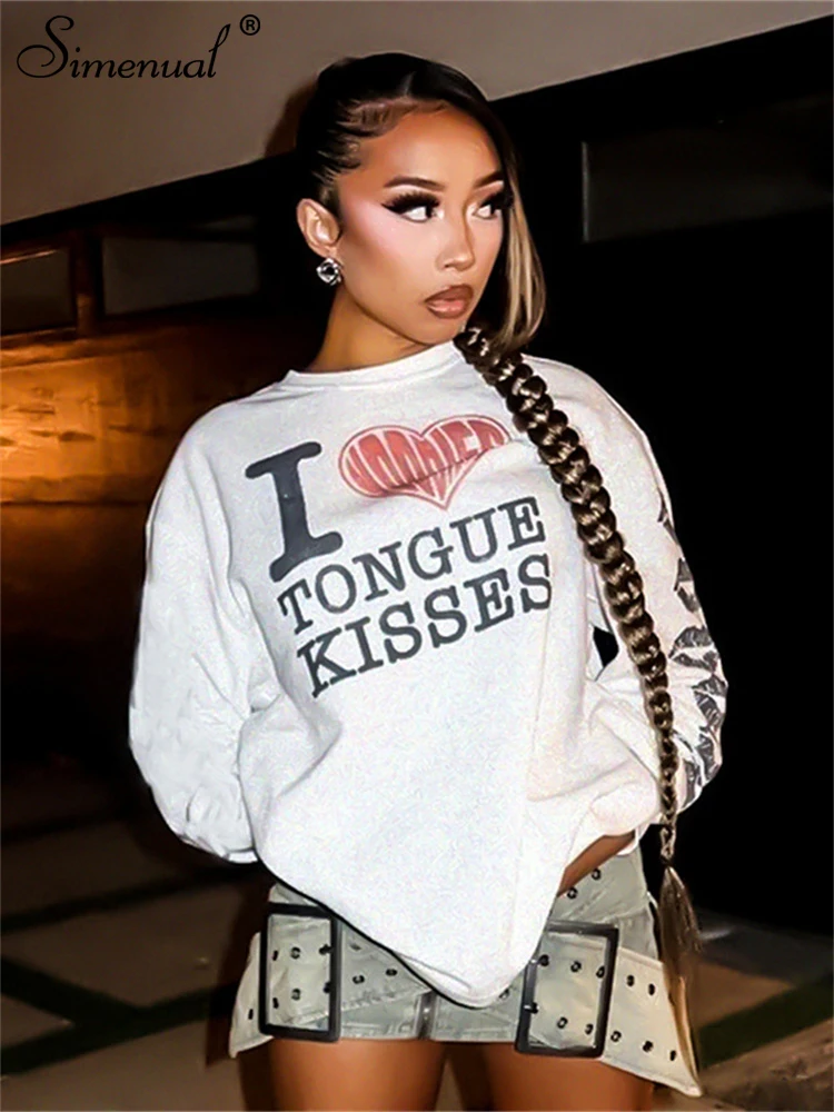 Simenual Punk Grunge Crew Neck Pullovers Sweatshirts Women Chic Loose Blouse Autumn Winter Casual Streetwear Letter Printed Tops
Simenual Punk Grunge Crew Neck Pullovers Sweatshirts Women Chic Loose Blouse Autumn Winter Casual Streetwear Letter Printed Tops