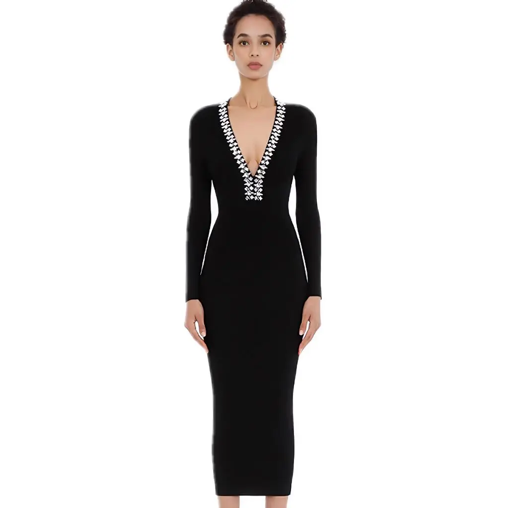 New Winter Style Black Women Long Sleeve Knit Fashion Bodycon Mid-calf Dress Crystal Elegant Evening Party Outfit Vestido
New Winter Style Black Women Long Sleeve Knit Fashion Bodycon Mid-calf Dress Crystal Elegant Evening Party Outfit Vestido