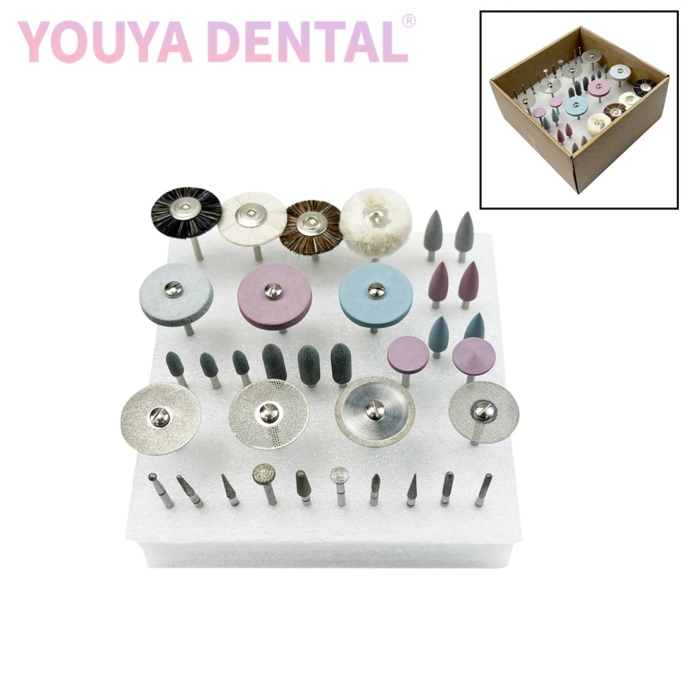 

35pcs/Set Dental Lab Polishing HP Kit Ceramic Porcelain Grinding Dentist Tool Diamond Burs Brush Diameter 2.35mm Dentistry Tools