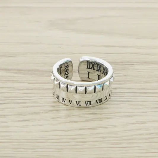 

Trendy 925 sterling silver ring with hollowed out Roman numerals, double layered index finger, personalized cool style, and nich