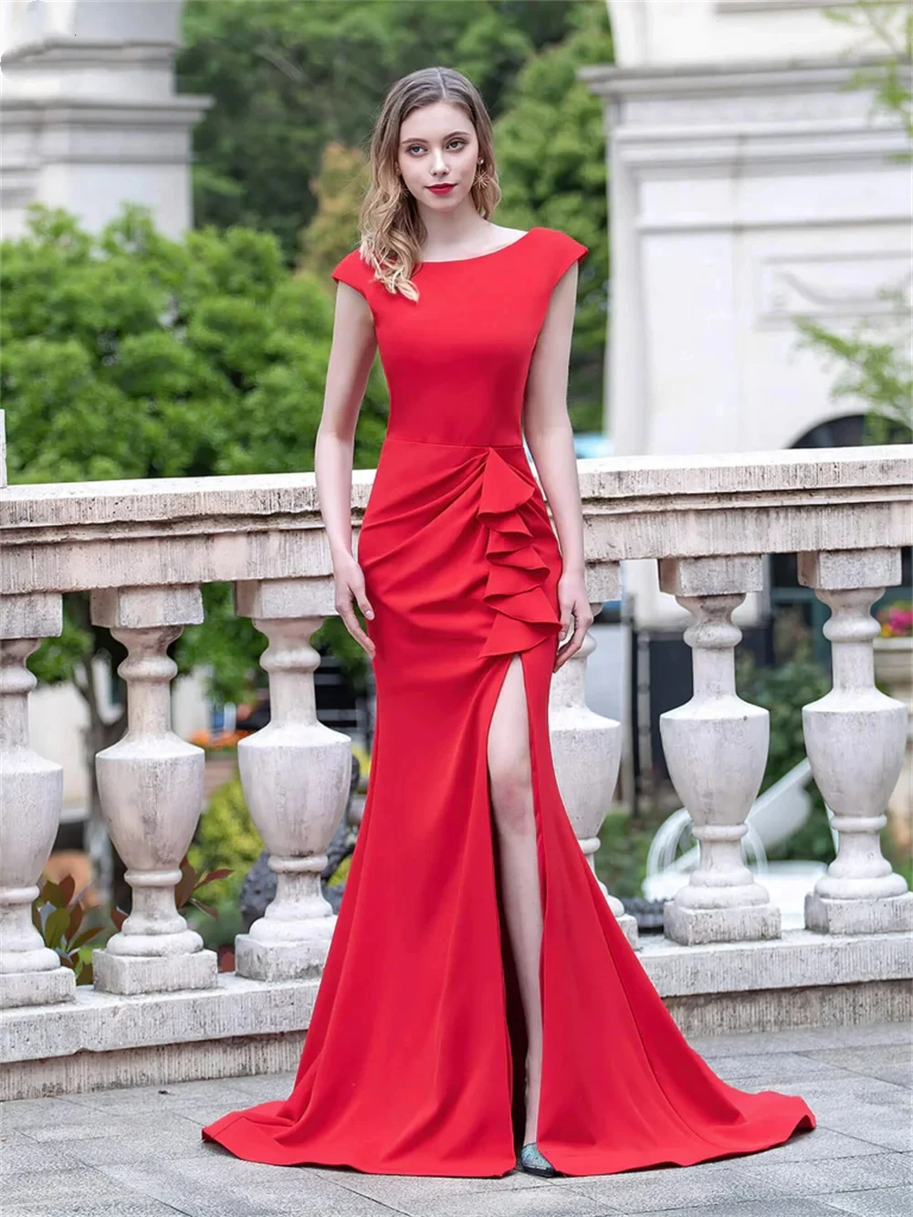 Romantic Red O Leader Pleated Side Split Mermaid Evening Dress Floor Sweeping Cocktail Party Dress Elegant Tank Top De Novia
Romantic Red O Leader Pleated Side Split Mermaid Evening Dress Floor Sweeping Cocktail Party Dress Elegant Tank Top De Novia