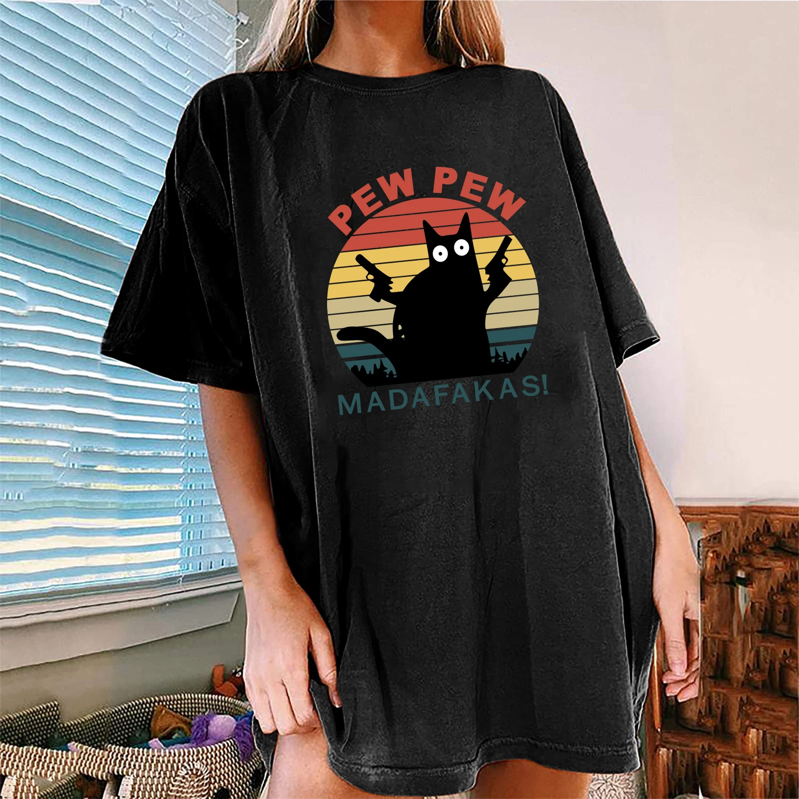 Seeyoushy Harajuku Shirt for Ladies Pew Pew Madafakas Cat Funny Drop Shoulder Graphic Tshirt Women 2023 Summer Loose Top Clothes
Seeyoushy Harajuku Shirt for Ladies Pew Pew Madafakas Cat Funny Drop Shoulder Graphic Tshirt Women 2023 Summer Loose Top Clothes