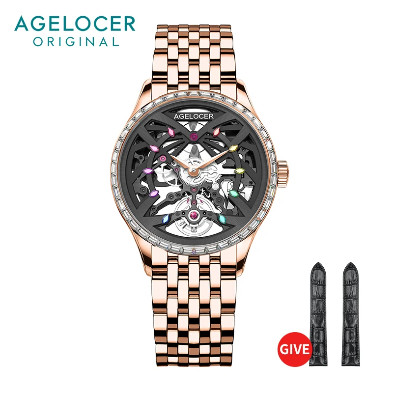 

AGELOCER Women's Top Brand Mechanical Skeleton Automatic Luxury Watch Elegant Ladies Christmas Valentine