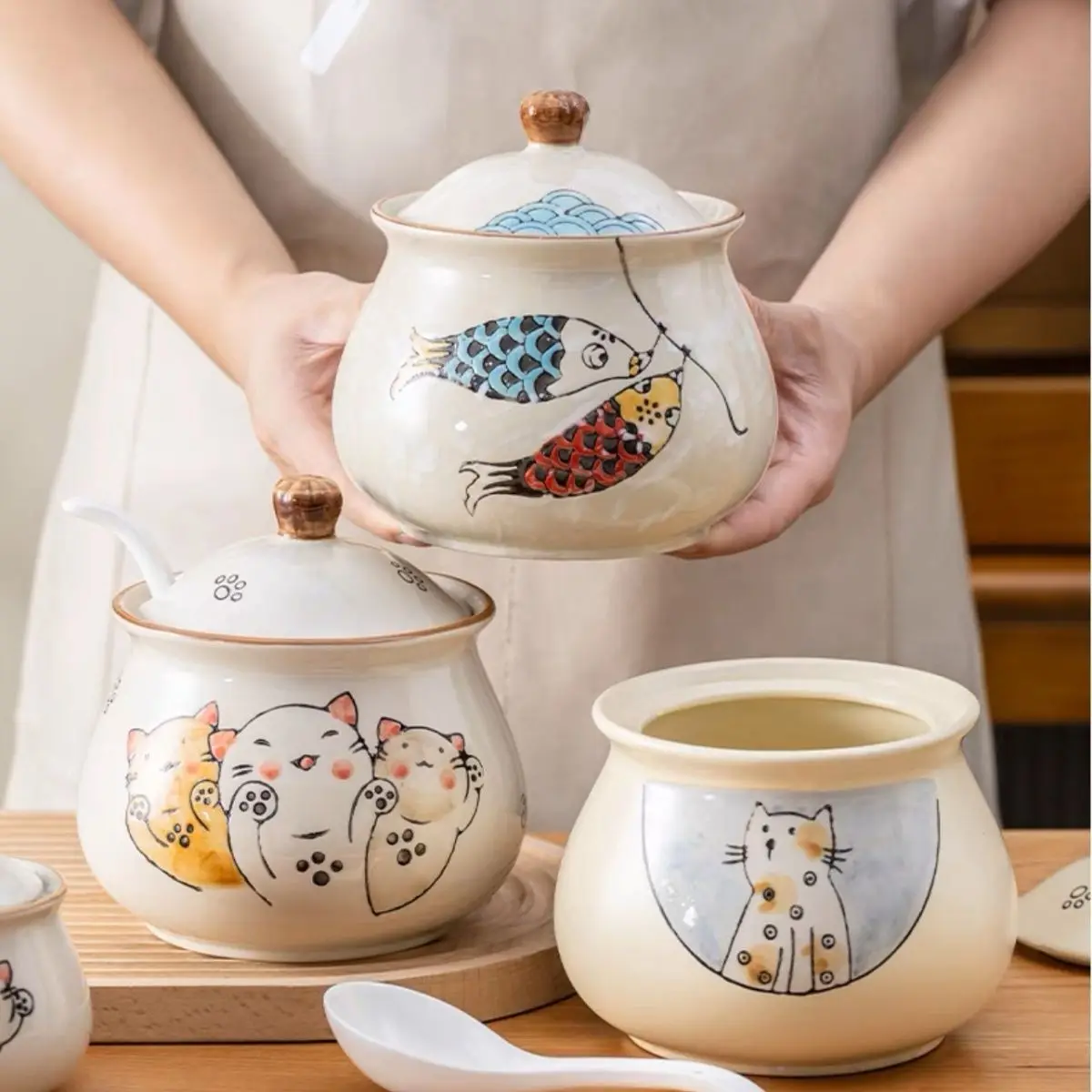 Nordic Household Ceramic Seasoning Tank Salt Sugar Bowl Oil Soy Sauce Vinegar Pot Suit Combination Kitchen Supplies with Spoon
Nordic Household Ceramic Seasoning Tank Salt Sugar Bowl Oil Soy Sauce Vinegar Pot Suit Combination Kitchen Supplies with Spoon