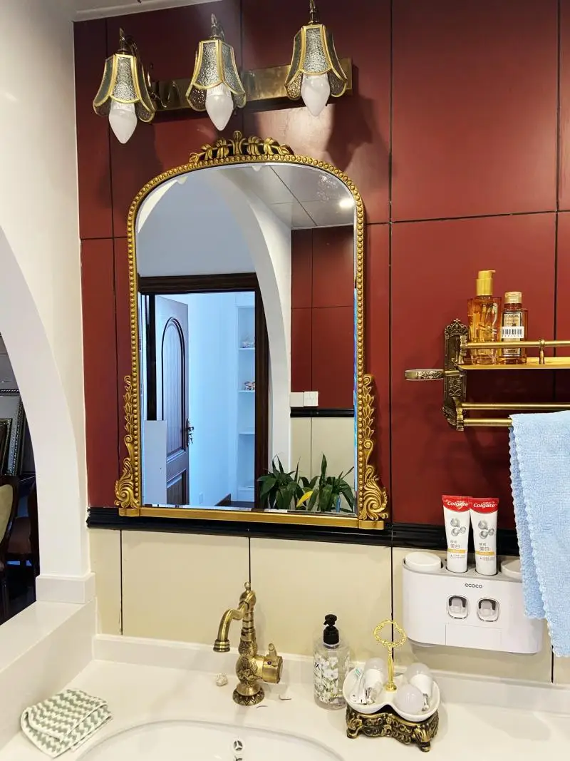 European-style French retro bathroom mirror, light luxury toilet, wall-mounted mirror, porch, fireplace, arched carving
European-style French retro bathroom mirror, light luxury toilet, wall-mounted mirror, porch, fireplace, arched carving