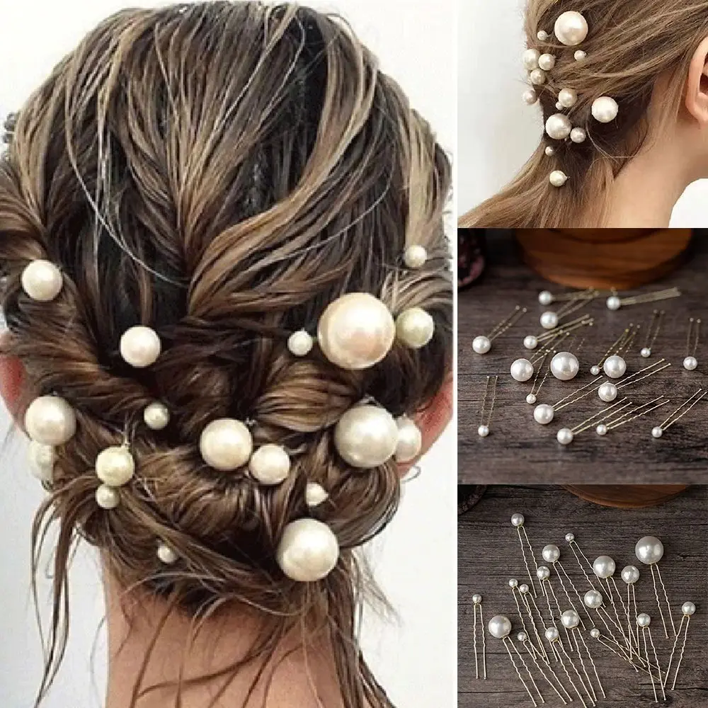 

Hair Accessories Disk Hair Headdress 20Pcs/box Hairstyle Tools Pearl Hairpin Bridal Tiara U-shaped Hairpin Wedding Headwear