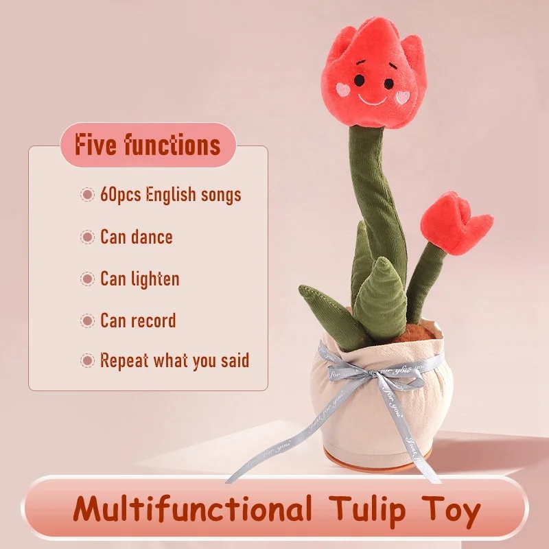 Romantic Dancing Tulip Toy Repeat Talking Electronic Plush Toys With 60 English Songs Record Light Early Education For Kids Gift
Romantic Dancing Tulip Toy Repeat Talking Electronic Plush Toys With 60 English Songs Record Light Early Education For Kids Gift
