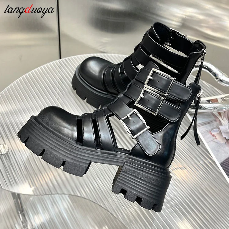 

Woman 2023 Summer platform Sandals Thick Heel High-heeled Roman Shoes Fashion Thick Versatile Shoes Leather Gladiator Sandals