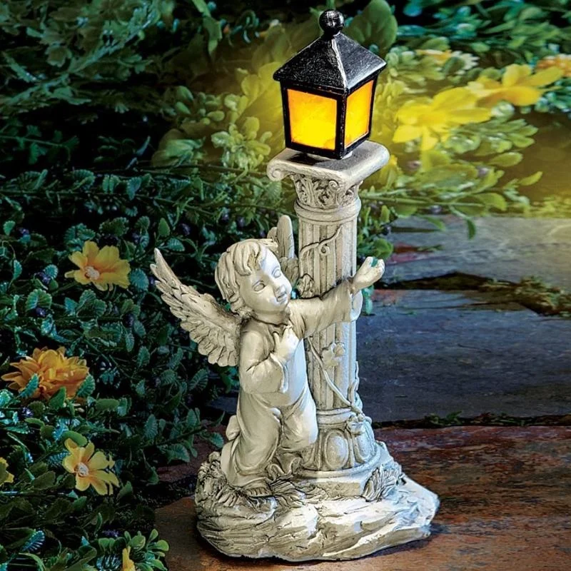 

Solar Lamp European Roman Column Angel Sculpture Outdoor Garden Courtyard Home Decoration Resin Crafts
