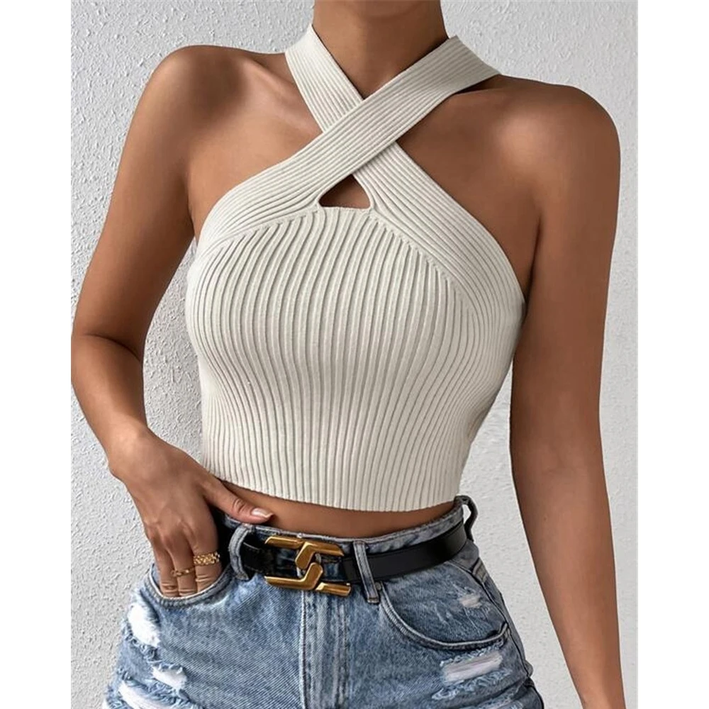 Casual Women's Ribbed Cisscross Neck Knitted Tank Top Fashion Sexy Sleeveless Basic Cropped Tee Shirts Summer Outwear
Casual Women's Ribbed Cisscross Neck Knitted Tank Top Fashion Sexy Sleeveless Basic Cropped Tee Shirts Summer Outwear