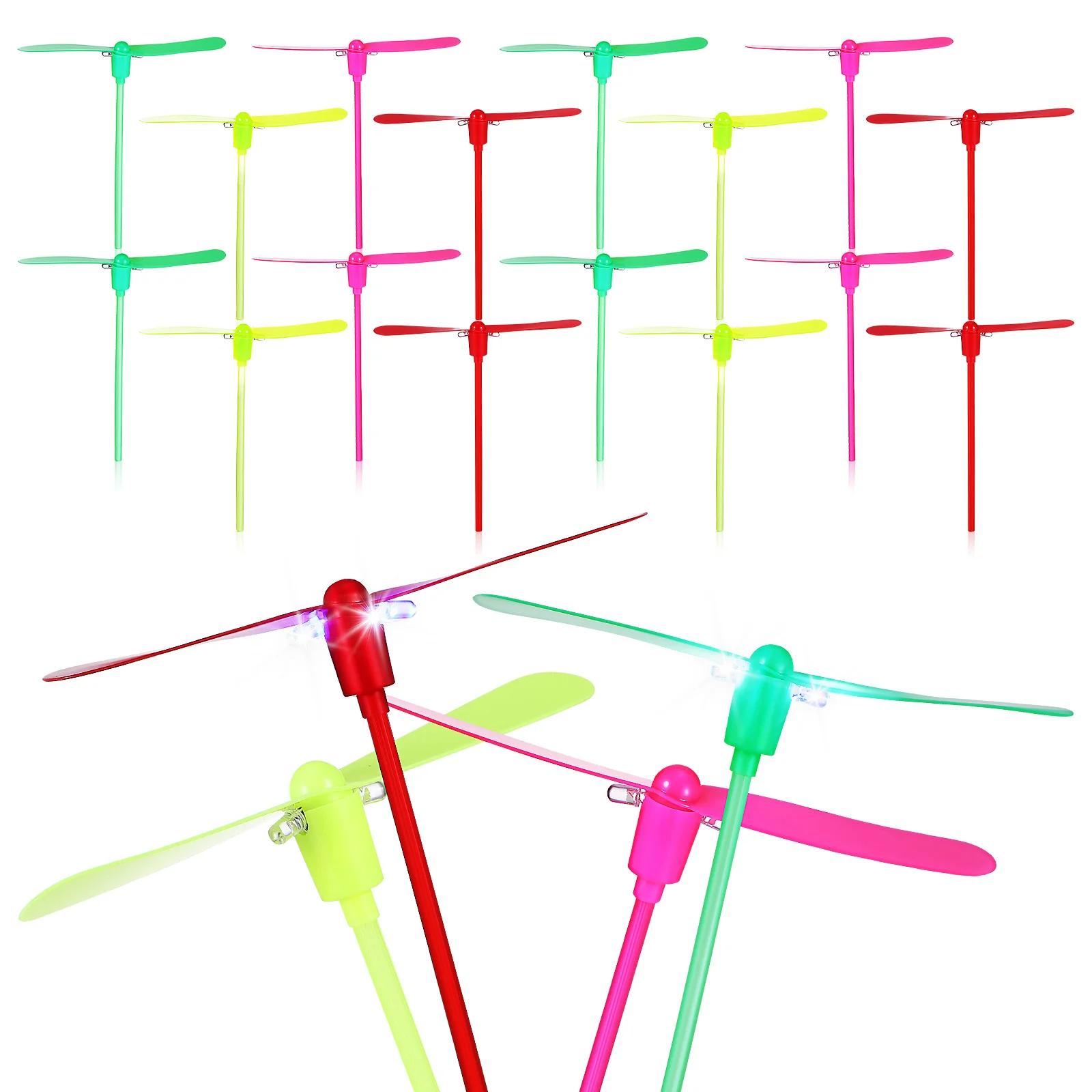 

24 Pcs Glowing Bamboo Dragonfly Childrens Toys Outdoor Rotating Flying Swirling Bulk Propeller Plastic Light Party