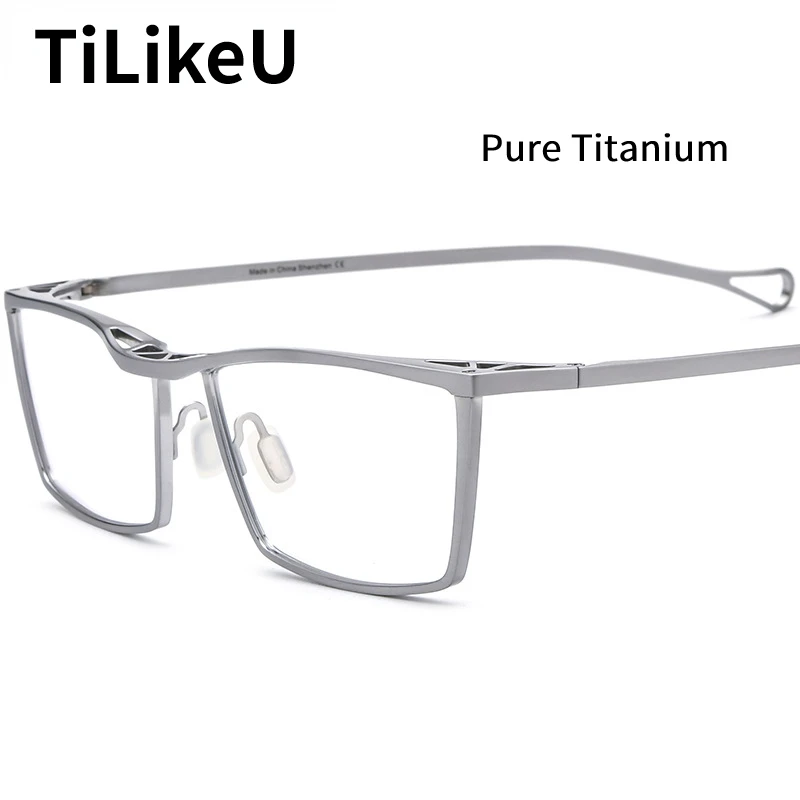 

Men Square Titanium Eyeglass Frame Ultra-light One-piece Style Fashion Eyewear 2024 New Men Business Myopia Glasses Brand Design