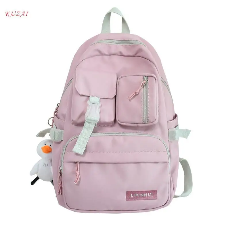 

Simple Teenage Girl Schoolbag Women Solid Color Neutral Leisure Large Capacity Backpack High School Students Lovely Book bag