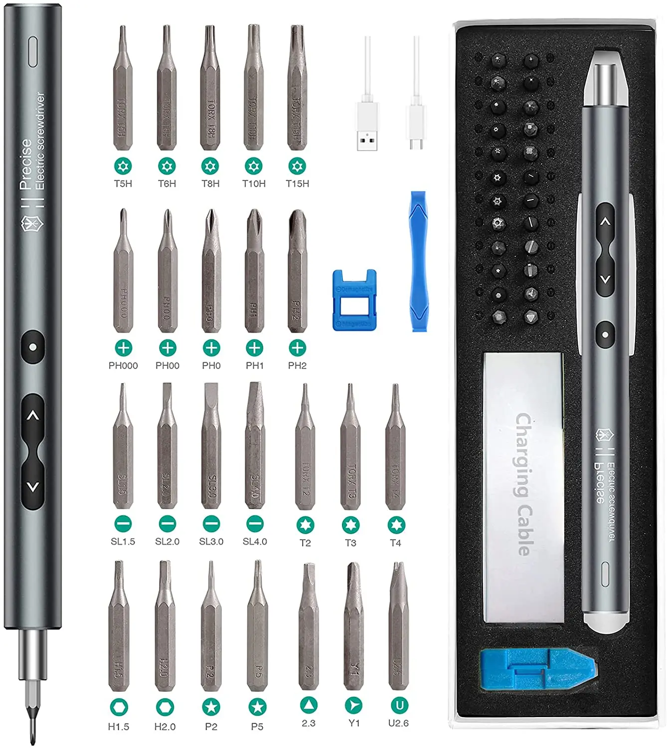 28 in 1 Cordless Rechargeable Electric Screwdriver Set with 24 Precision Bits & LED Lights, Handy Precise Repair Tool for xiaomi
28 in 1 Cordless Rechargeable Electric Screwdriver Set with 24 Precision Bits & LED Lights, Handy Precise Repair Tool for xiaomi