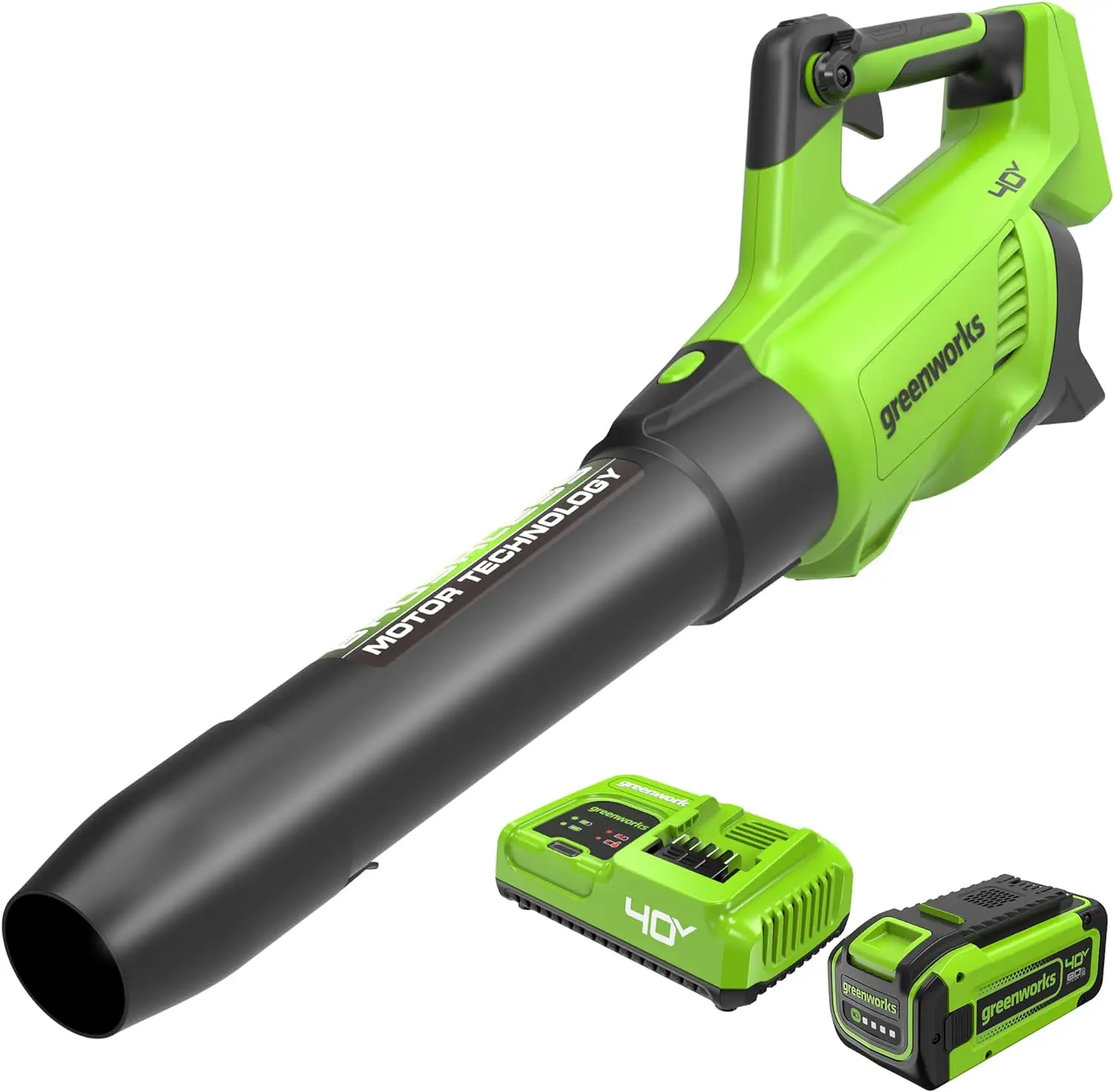 Greenworks 40V (160 MPH / 700 CFM / 75+ Compatible Tools) Cordless Brushless Axial Leaf Blower, 8.0Ah Battery and Charger
Greenworks 40V (160 MPH / 700 CFM / 75+ Compatible Tools) Cordless Brushless Axial Leaf Blower, 8.0Ah Battery and Charger