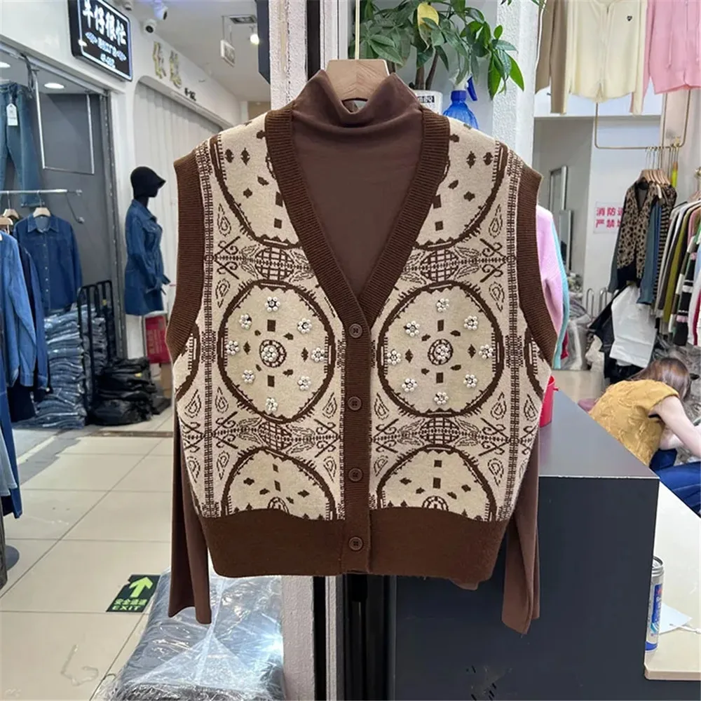 Vintage Cropped Cardigan Vest For Women Pearl Beading Floral Korean Jumper Casual Knitted Sweater Tops Pull Femme Sueter Mujer
Vintage Cropped Cardigan Vest For Women Pearl Beading Floral Korean Jumper Casual Knitted Sweater Tops Pull Femme Sueter Mujer