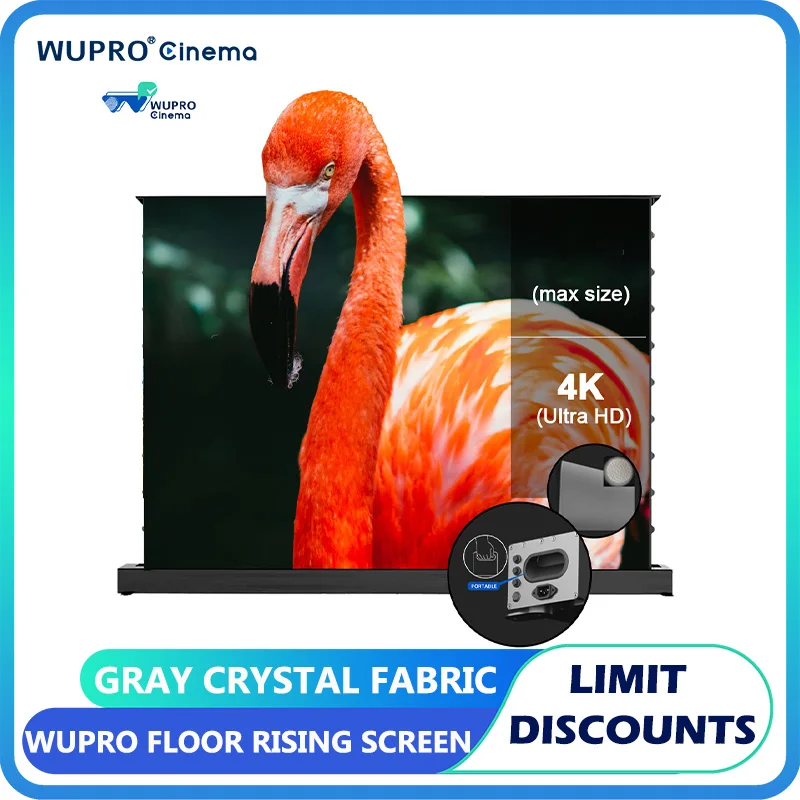 Wupro Electric Floor Rising Screen Soft Matte Gary 92-120 inch For Ultra Short Throw Projector ALR CLR Anti-Light Thin Screen
Wupro Electric Floor Rising Screen Soft Matte Gary 92-120 inch For Ultra Short Throw Projector ALR CLR Anti-Light Thin Screen