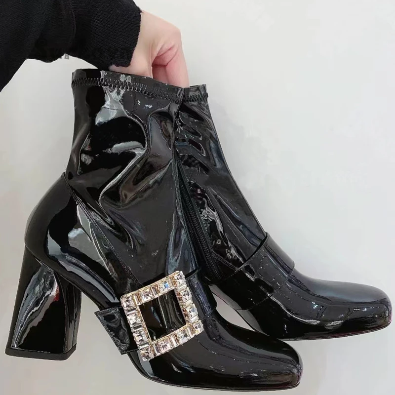 Crystal Buckle Cow Leather Ankle Boots Vintage Square Toe Chunky Block Heel Short Boots Elegant High Heels Side Zipper Art Shoes
Crystal Buckle Cow Leather Ankle Boots Vintage Square Toe Chunky Block Heel Short Boots Elegant High Heels Side Zipper Art Shoes