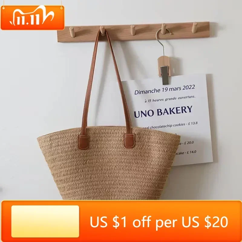 

2023 Elegant Ladies Straw Woven Handbag Women's Handmade Rattan Shoulder Bag Bohemia Vacation Beach Tote Bag Kintted Purse Gift