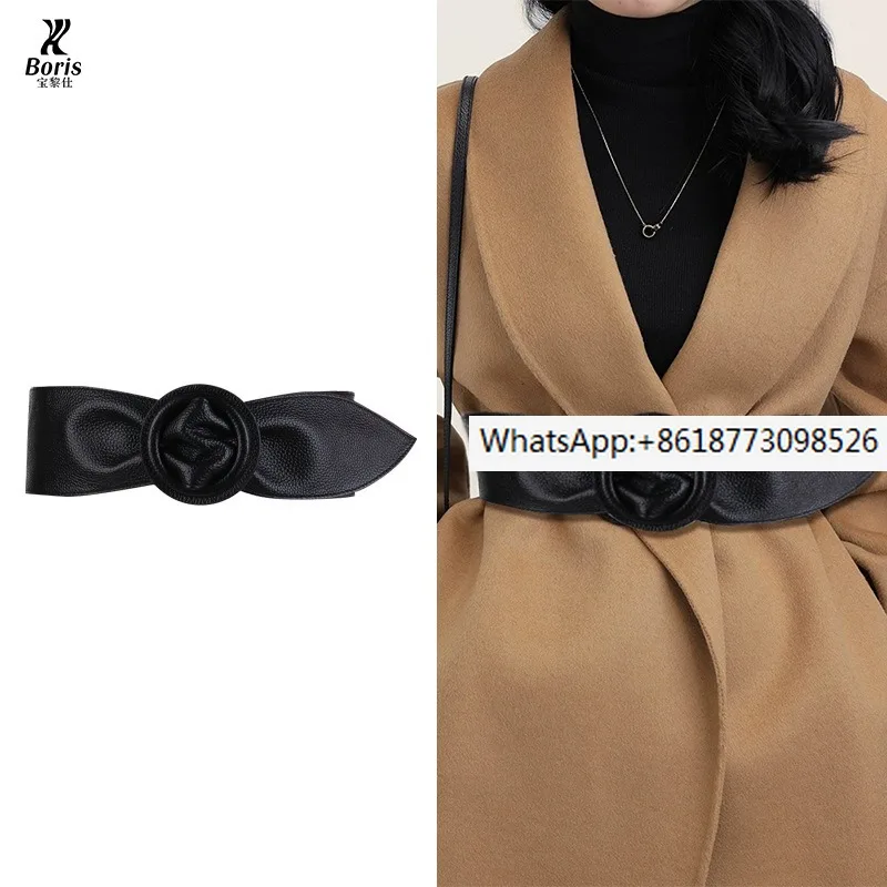

Women's belt, women's matching dress, wide belt, black and white Korean fashion decoration, genuine leather waist cover