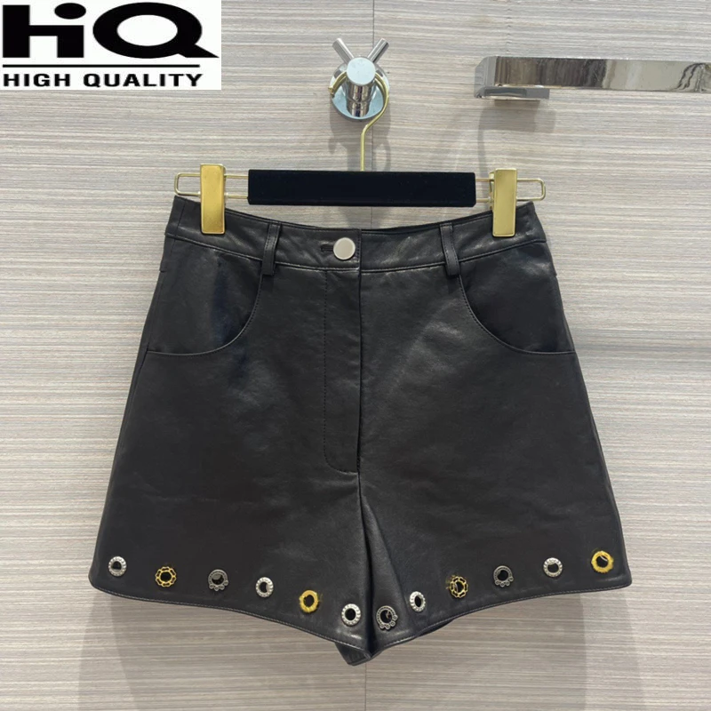Women Fashion Black Hollow Out Hem High Waist Sexy Genuine Leather Sheepskin Shorts
Women Fashion Black Hollow Out Hem High Waist Sexy Genuine Leather Sheepskin Shorts