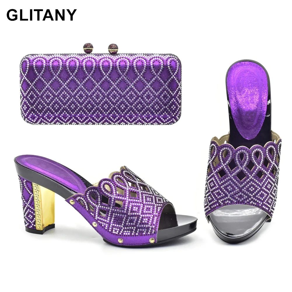 

New Arrival Italian Ladies Shoe and Bag Set Decorated with Rhinestone African Women Italian Shoe and Bag Set Party Shoe with Bag