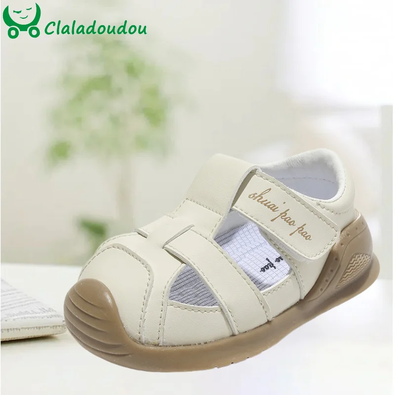 

Brand New Kids Sandals Solid White Black Closed Toe Toddler Girls Boys Summer Shoes Strap Beige Baby Enfant Outside Walkers