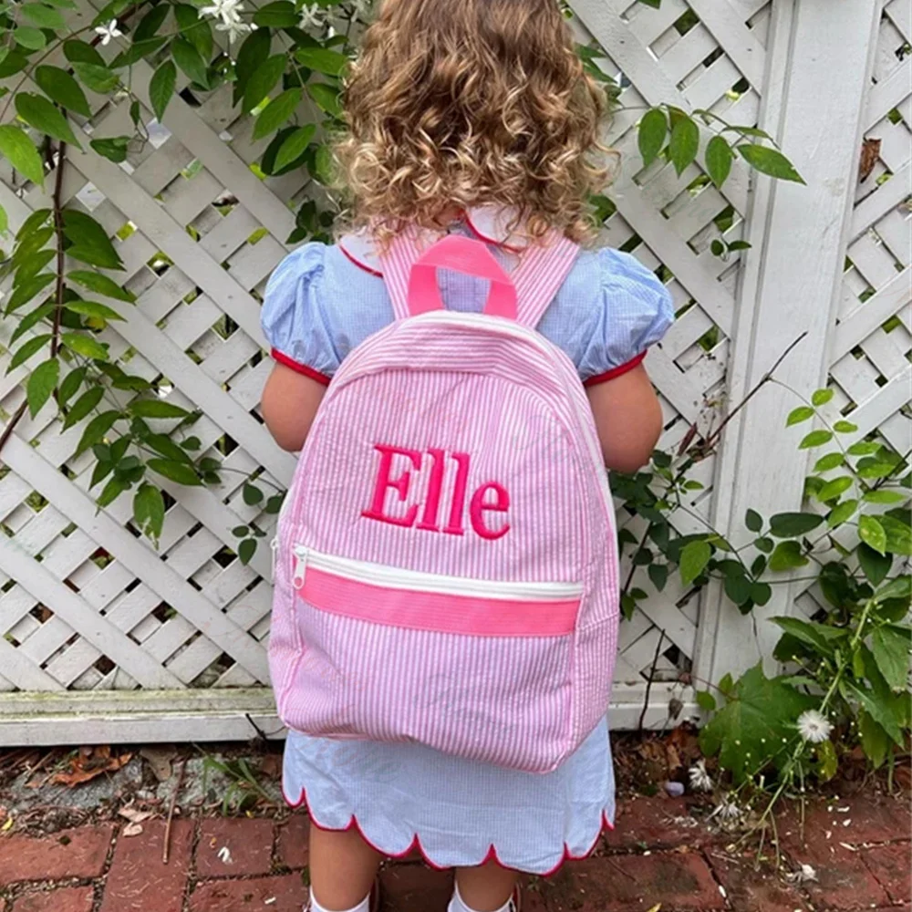 

Personalized Baby Backpacks Monogrammed Toddler Backpacks Customized Seersucker Preschool Book Bag Embroidered Name Baby Gifts