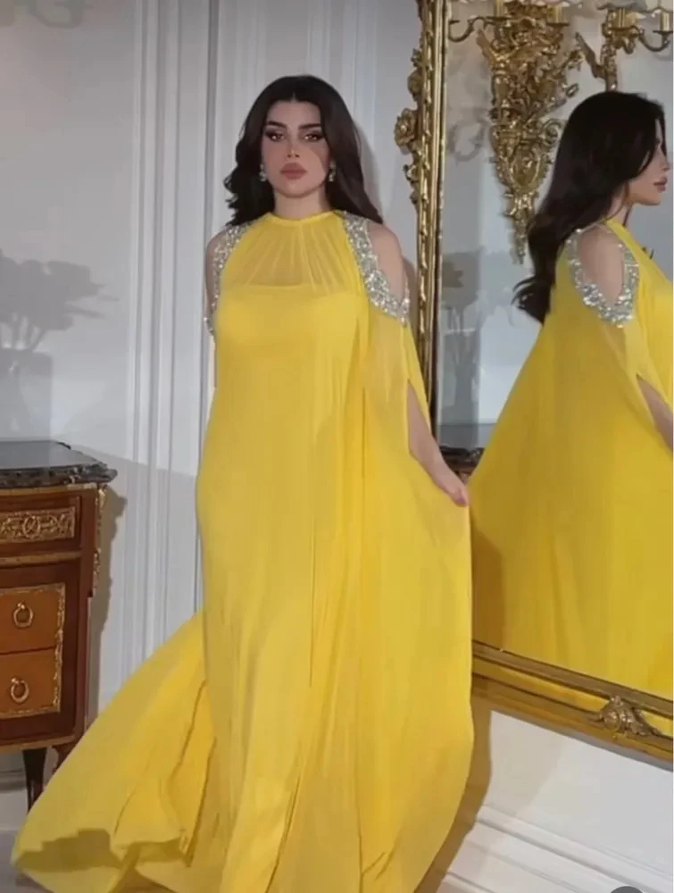 

Женское вечернее платье до пола ROSELLA, желтое ТРАПЕЦИЕВИДНОЕ ПЛАТЬЕ с круглым вырезом и блестками, для торжественных случаев, 2023
