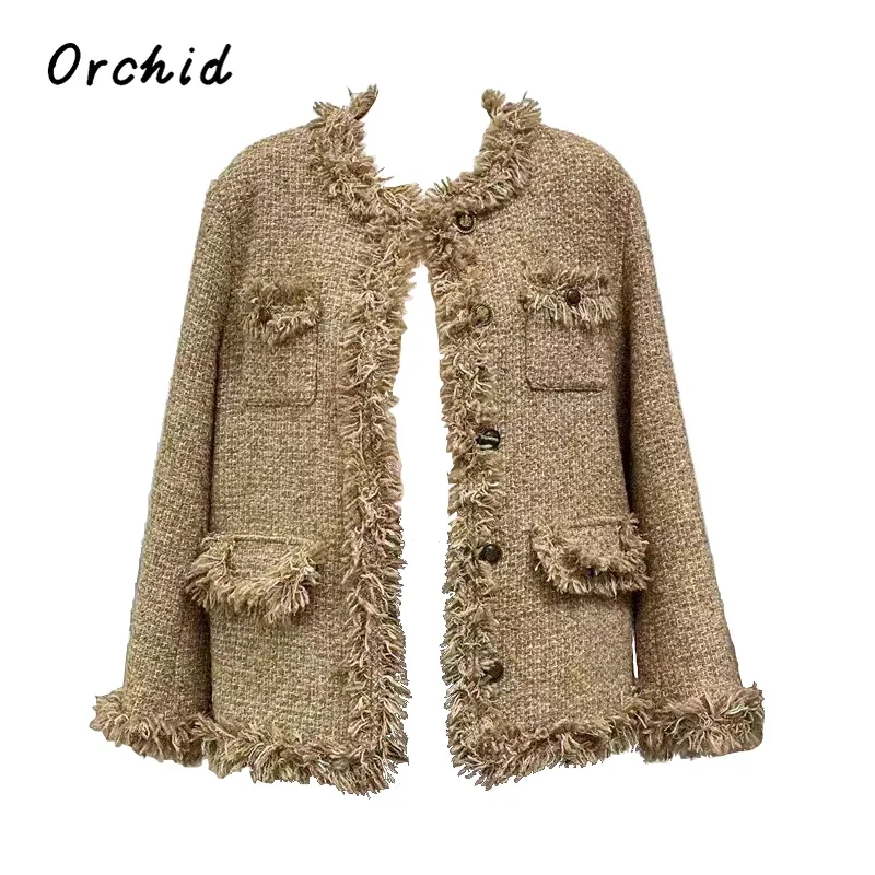 2023 Winter Female Solid Vintage Style Single Breasted Fringe Trim Jacket Women Office Lady Crewneck Fashion Luxury Short Coat
2023 Winter Female Solid Vintage Style Single Breasted Fringe Trim Jacket Women Office Lady Crewneck Fashion Luxury Short Coat