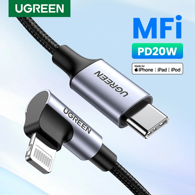 

UGREEN MFi USB C to Lightning Cable 90 degree for iPhone 14 13 12 11 xs xr Apple ipad pro PD Charger Fast charging data Braided