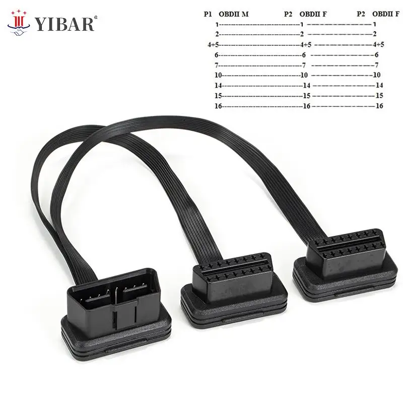 

Black Male to Female 30cm OBD2 1 to 2 Connector Socket Car Noodle Flat Line Extension Cable Diagnostic Tool Auto Scanner