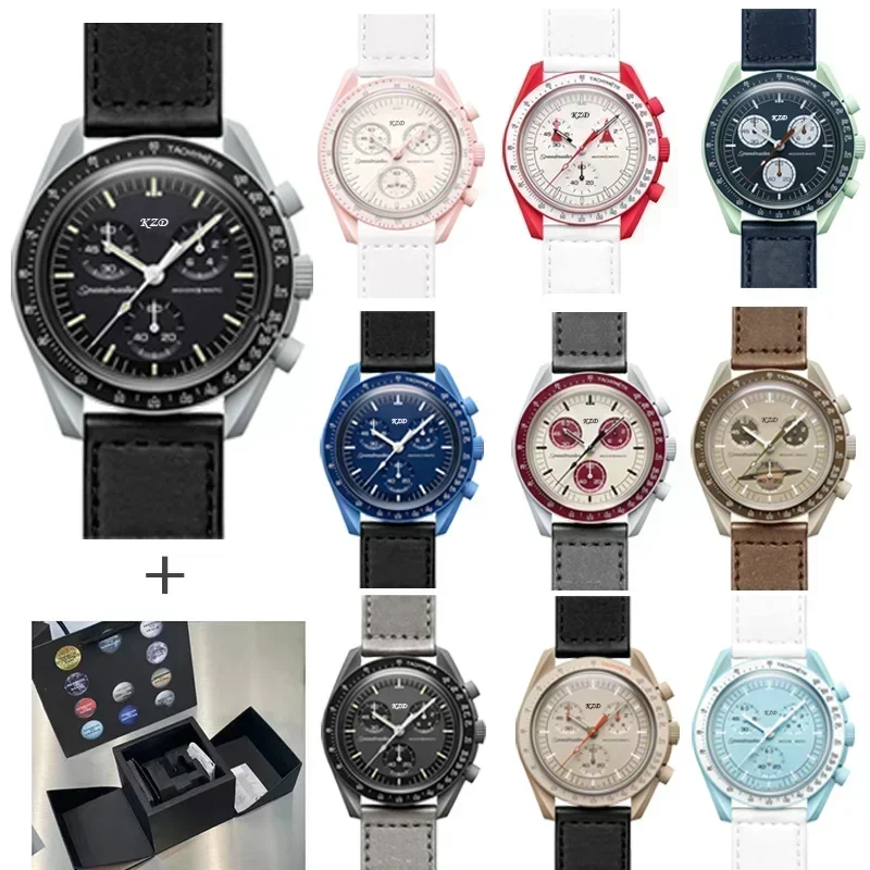 

2024 Original Brand Same Watch for Mens Ladies Multifunction Plastic Case Moonwatch Business Chronograph Explore Planet Clocks