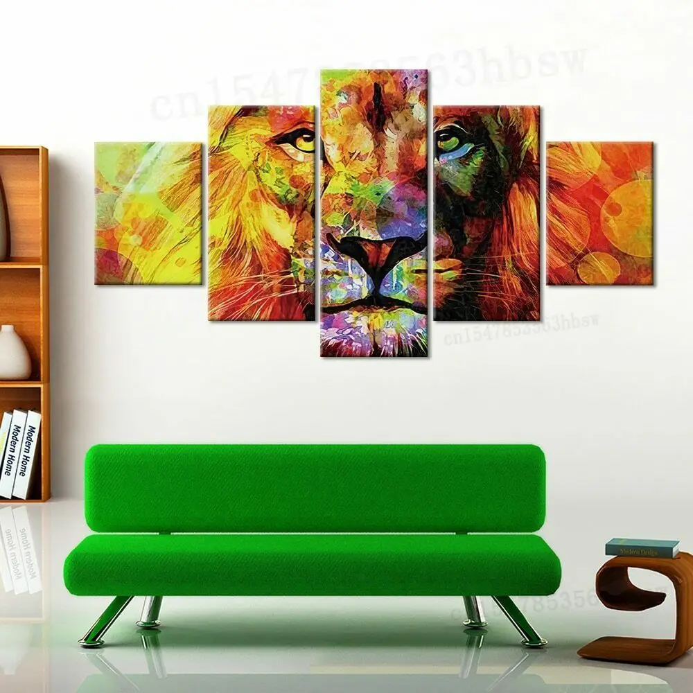 

5 Panel Lion Face Animal Abstract Canvas Picture Wall Art HD Print Decor Pictures Poster No Framed Paintings Room Decor