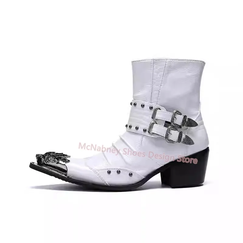 Fashion Design Dragon Head Pointed Toe Chunky Heel Men's Chelsea Boots Mixed Color Belt Buckle Rivet Zipper Male Dress Boots
Fashion Design Dragon Head Pointed Toe Chunky Heel Men's Chelsea Boots Mixed Color Belt Buckle Rivet Zipper Male Dress Boots