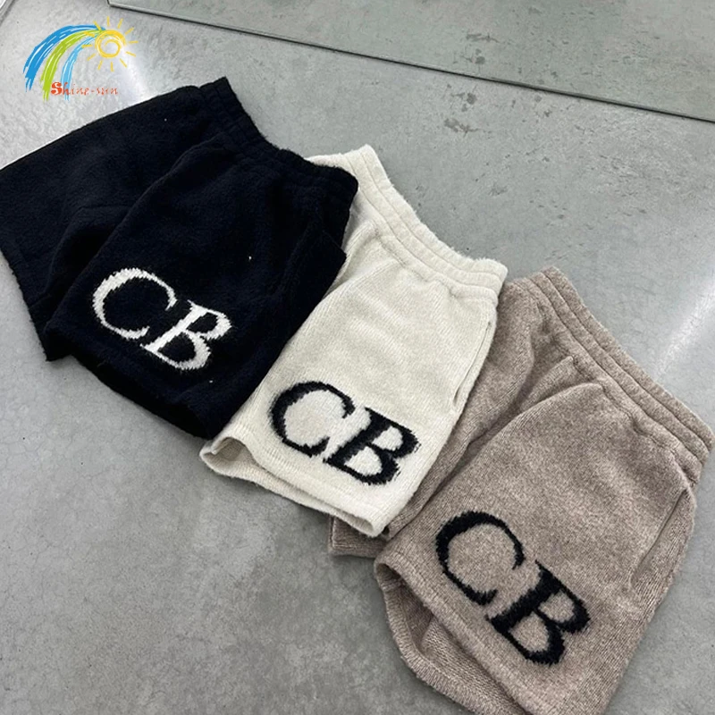 

24SS Heavy Fabric Classic CB Logo Jacquard Knit Shorts Men Women 1:1 Tags Oversized Black Gray Apricot Cole Buxton Breeches