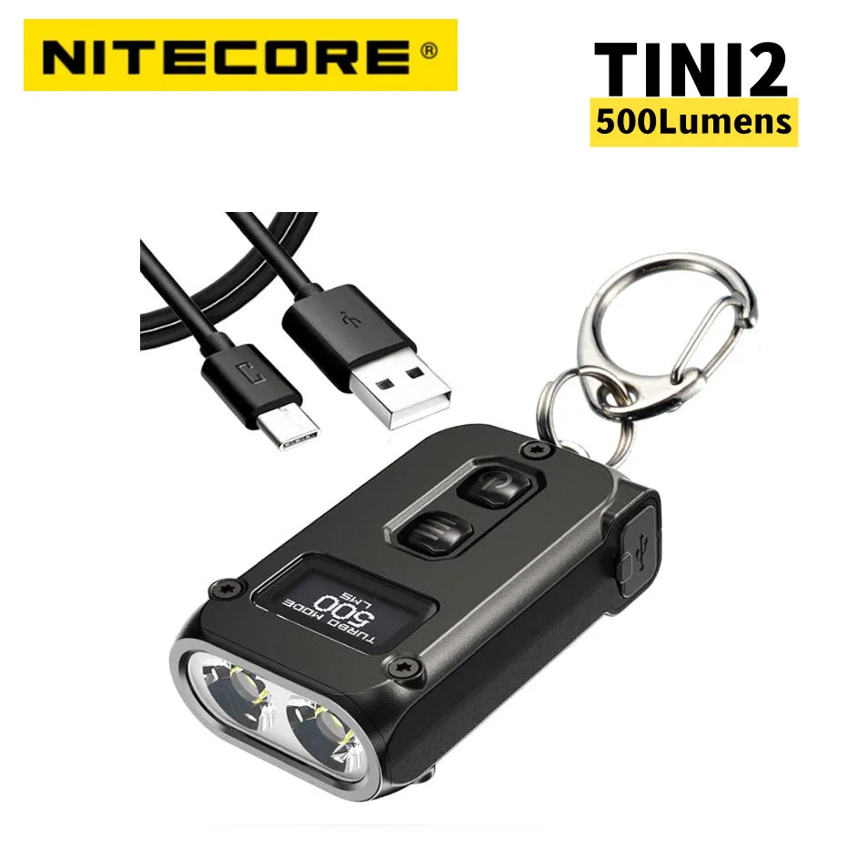 

NITECORE TINI2 Flashlight 500 Lumens Rechargeable OLED Smart Dual-Core Key EDC APC Sleep Technology with USB Type-C Cable