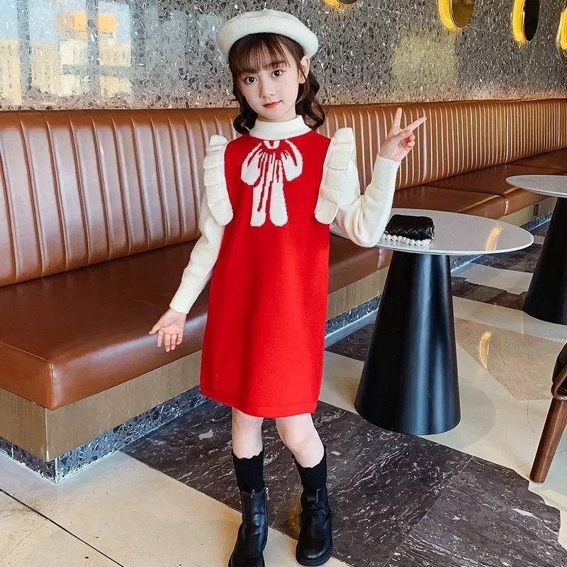 Girls' Woolen Dress 2023 Winter New Spring and Autumn Fashionable Dress Spliced Red New Year Knitted Skirt
Girls' Woolen Dress 2023 Winter New Spring and Autumn Fashionable Dress Spliced Red New Year Knitted Skirt