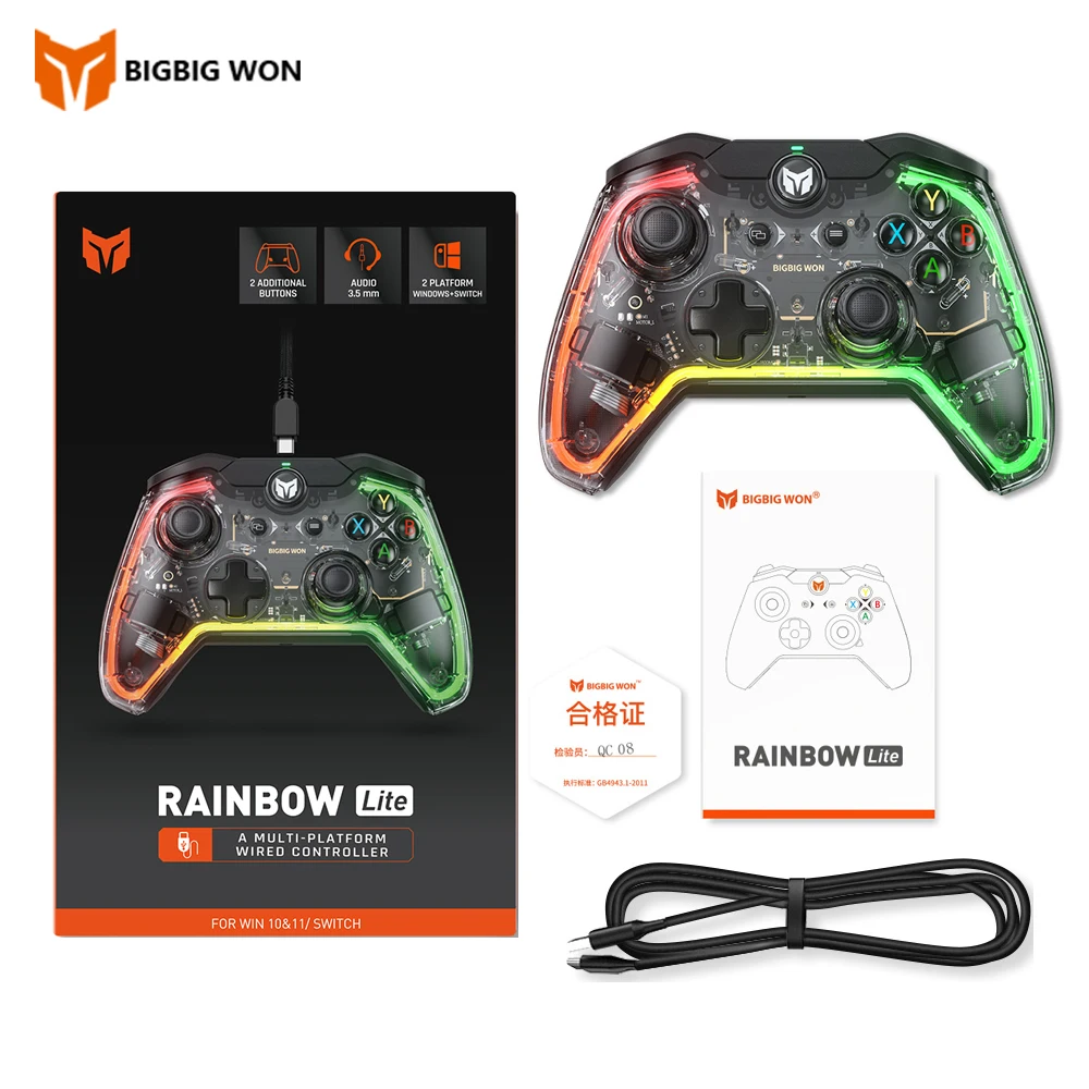 

Original BIGBIG WON Gaming Controller Rainbow Lite RGB Wired Game Gamepads joystick for Switch/Win10&11 for PS4 via R90 PC