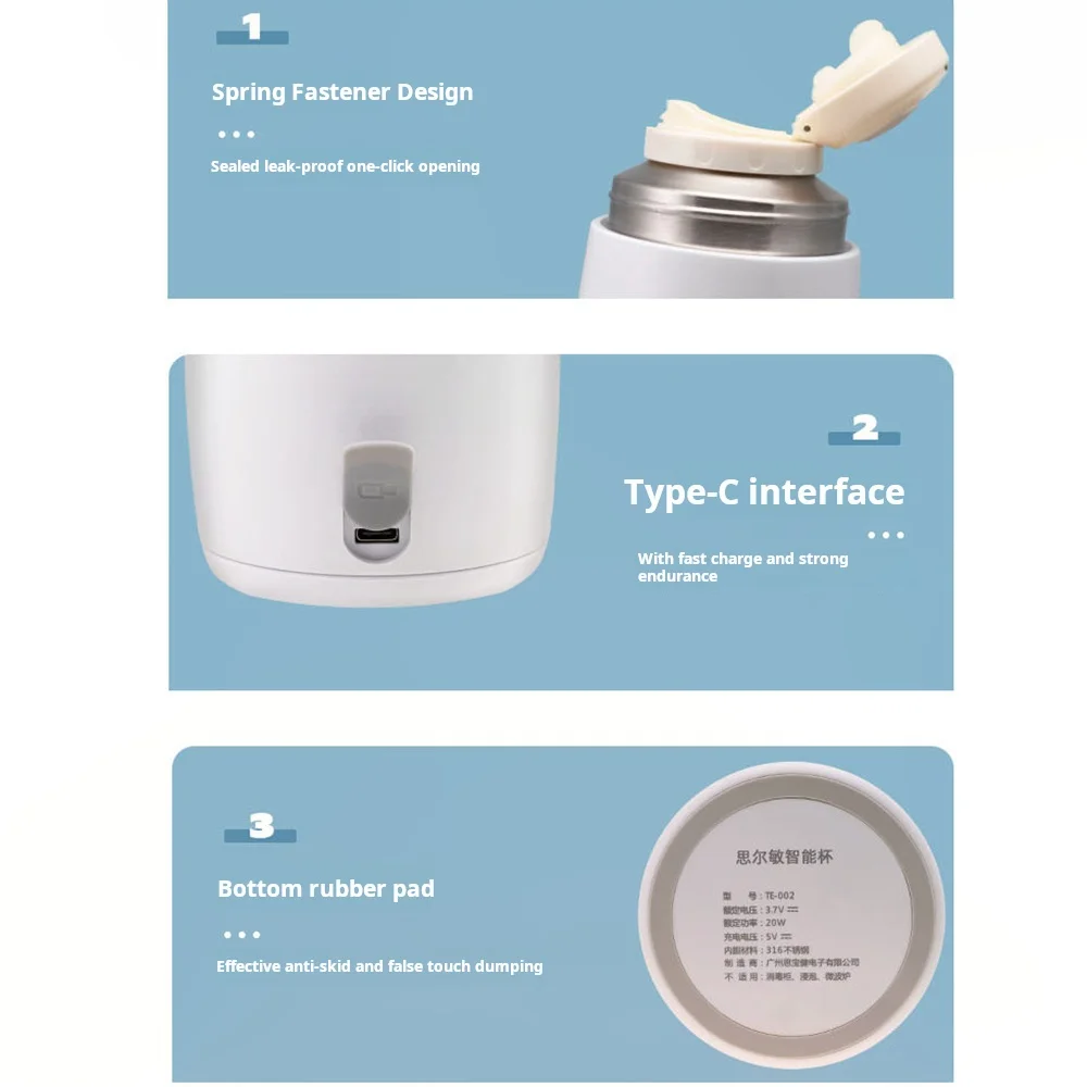 Bouilloire électrique portable sans fil, tasse chauffante, batterie aste, bouilloire d'isolation, bouteille de lait, tasse à eau pour bébé, 500ml, 9000mAh 6