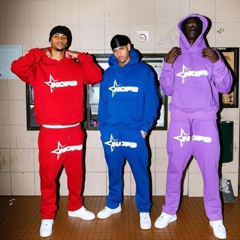 

Harajuku Hoodies Men Y2k Hip Hop Leeter Graphic Print Hooded Sweatshirt Punk Rock Oversized Pullovers Baggy Sweatpants Suits