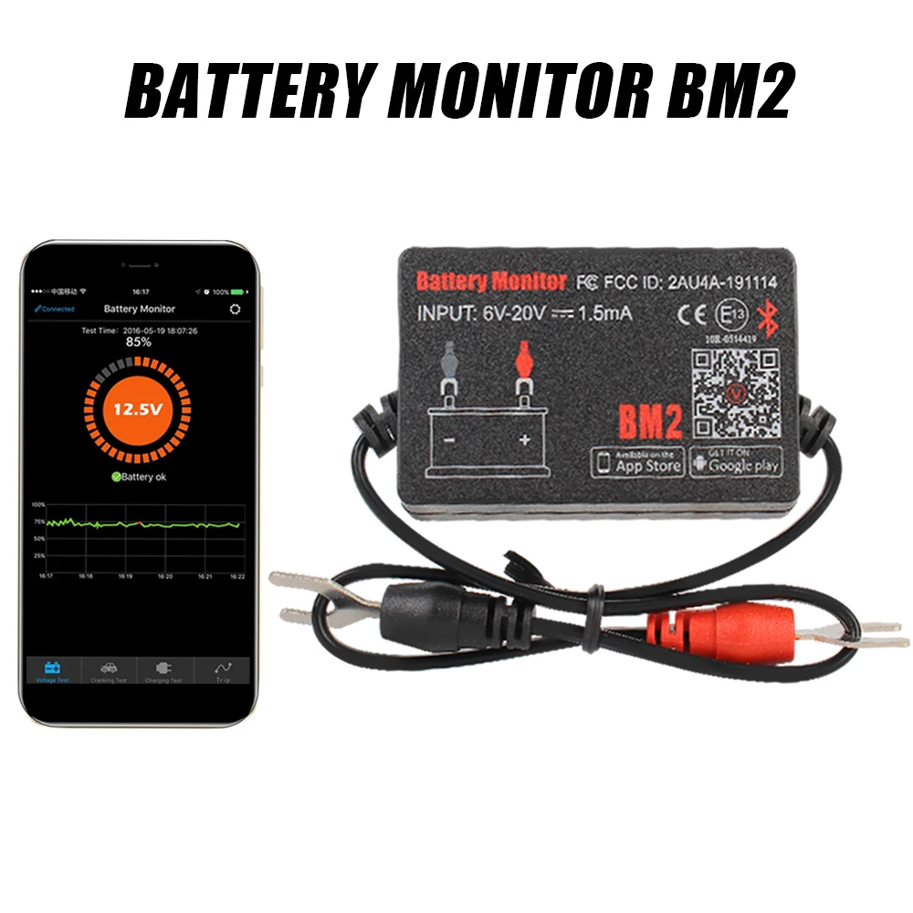 12V With Alarm For Android IOS Phone BM2 Bluetooth 4.0 Car Battery Monitor Diagnostic Tool Voltage Charging Cranking Test
12V With Alarm For Android IOS Phone BM2 Bluetooth 4.0 Car Battery Monitor Diagnostic Tool Voltage Charging Cranking Test