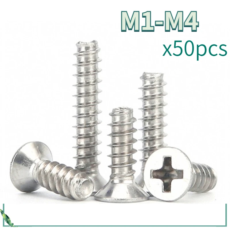 50cs/Lot Self-tapping Screws Cross Recessed Countersunk Head 304 Stainless Steel Flat Cap Phillips Screw M1.7 M2 M2.6 M3 M4
50cs/Lot Self-tapping Screws Cross Recessed Countersunk Head 304 Stainless Steel Flat Cap Phillips Screw M1.7 M2 M2.6 M3 M4