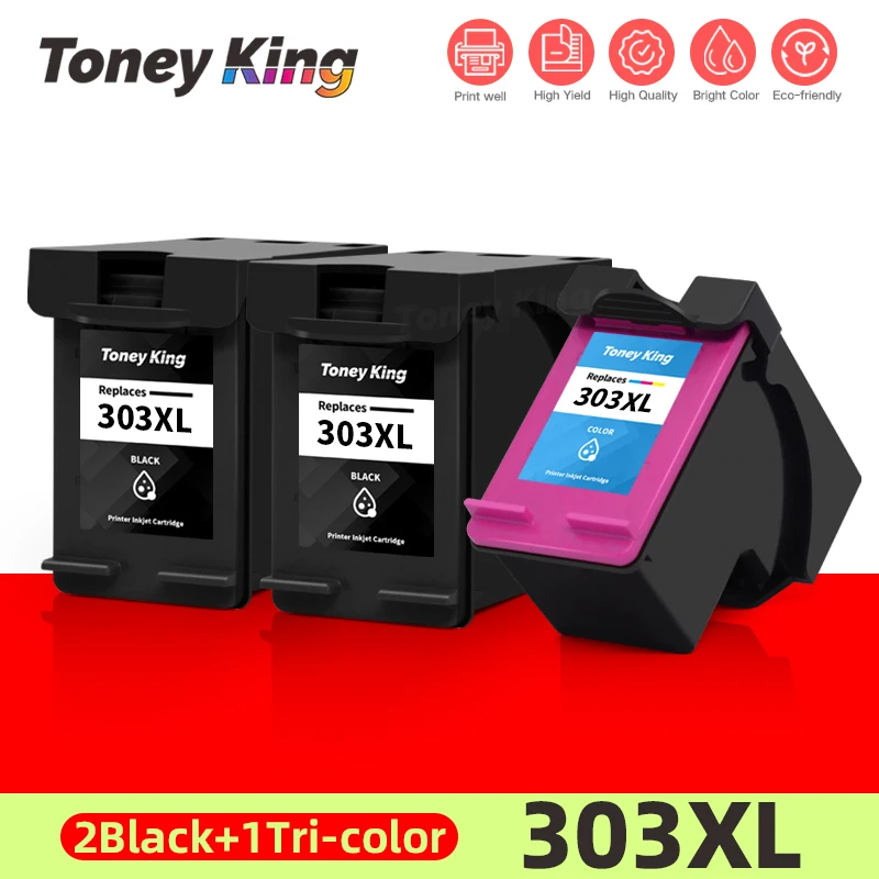

TONEY KING 303 Ink Cartridge For HP 303XL Envy Photo 6220 6222 6230 6232 6234 6252 6255 7120 7130 7134 Inkjet Printer 303 XL